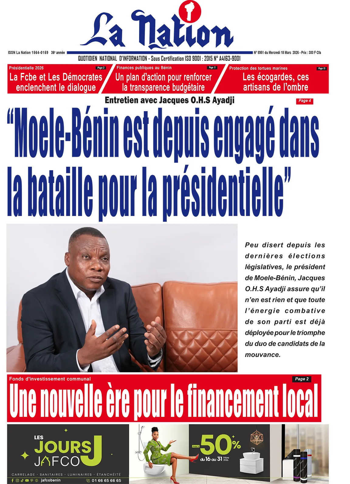 Quotidien '' LA NATION '' du 18 Mars 2026