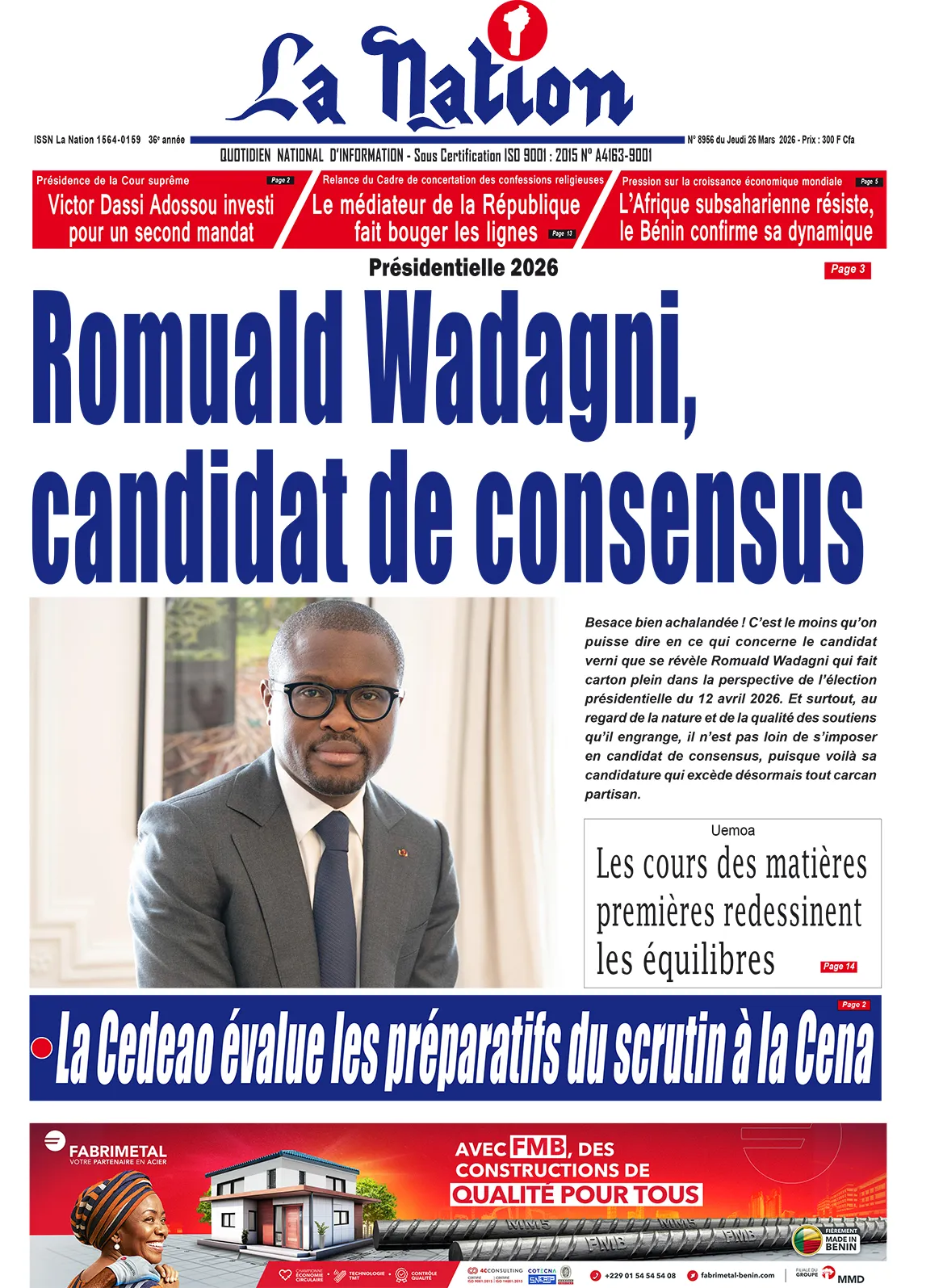 Quotidien '' LA NATION '' du 26 Mars 2026