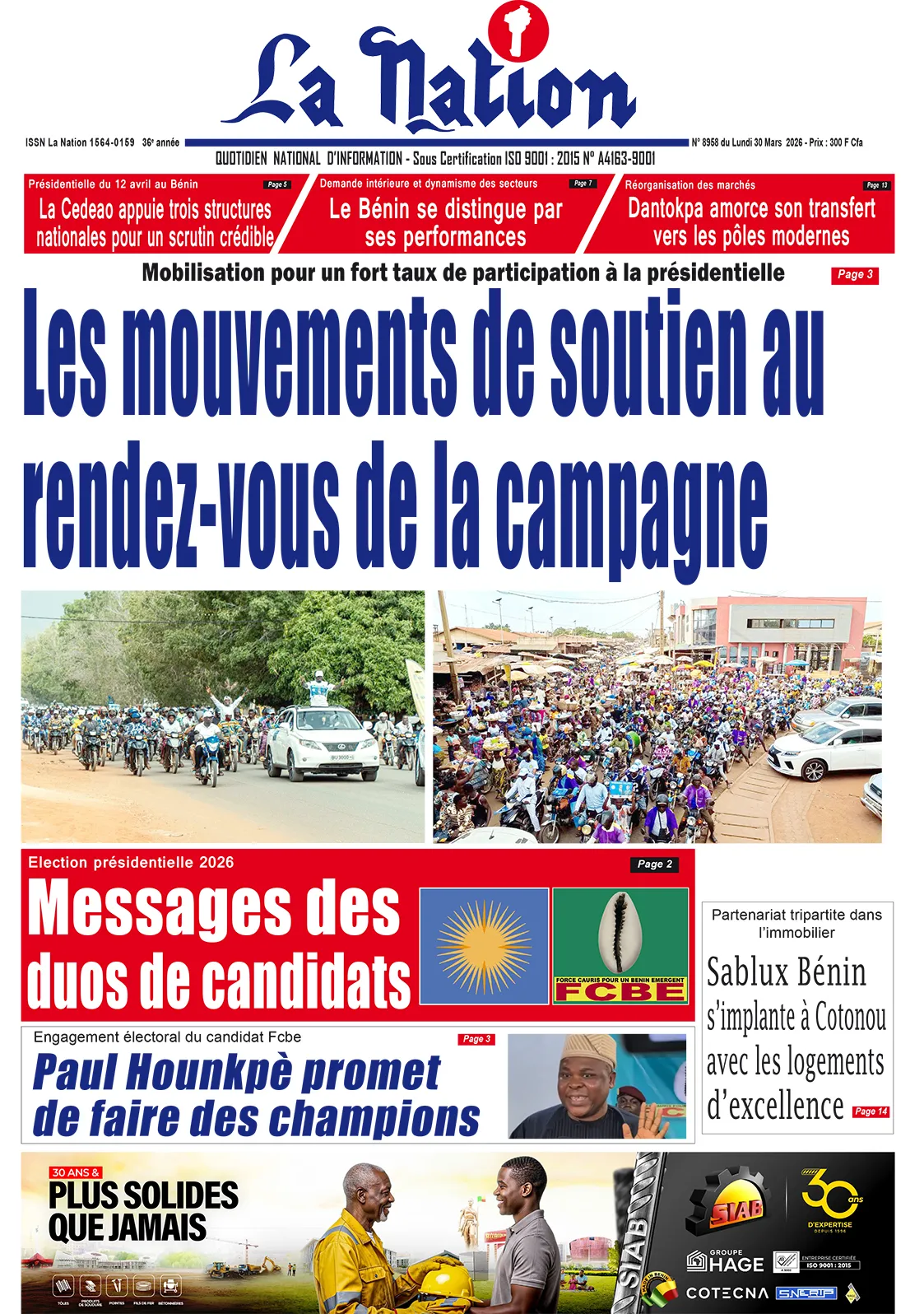 Quotidien '' LA NATION '' du 30 Mars 2026
