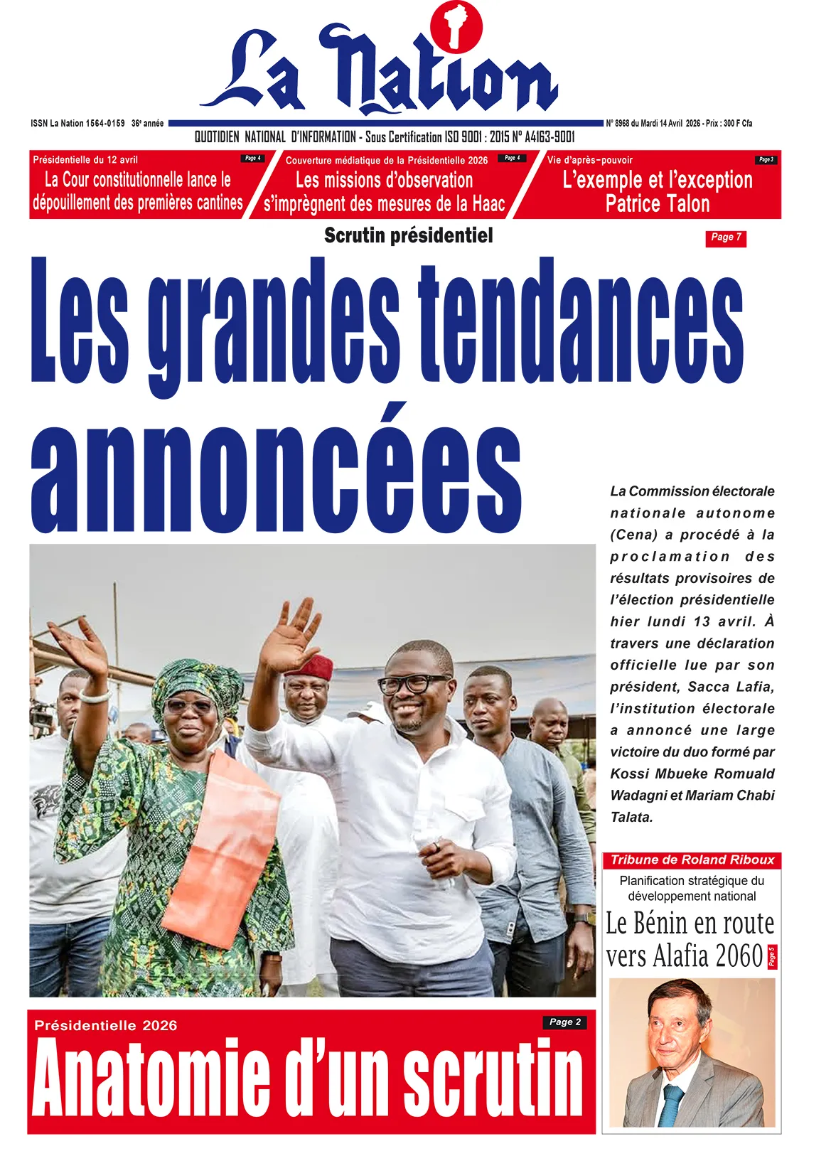 Quotidien '' LA NATION '' du 14 Avril 2026
