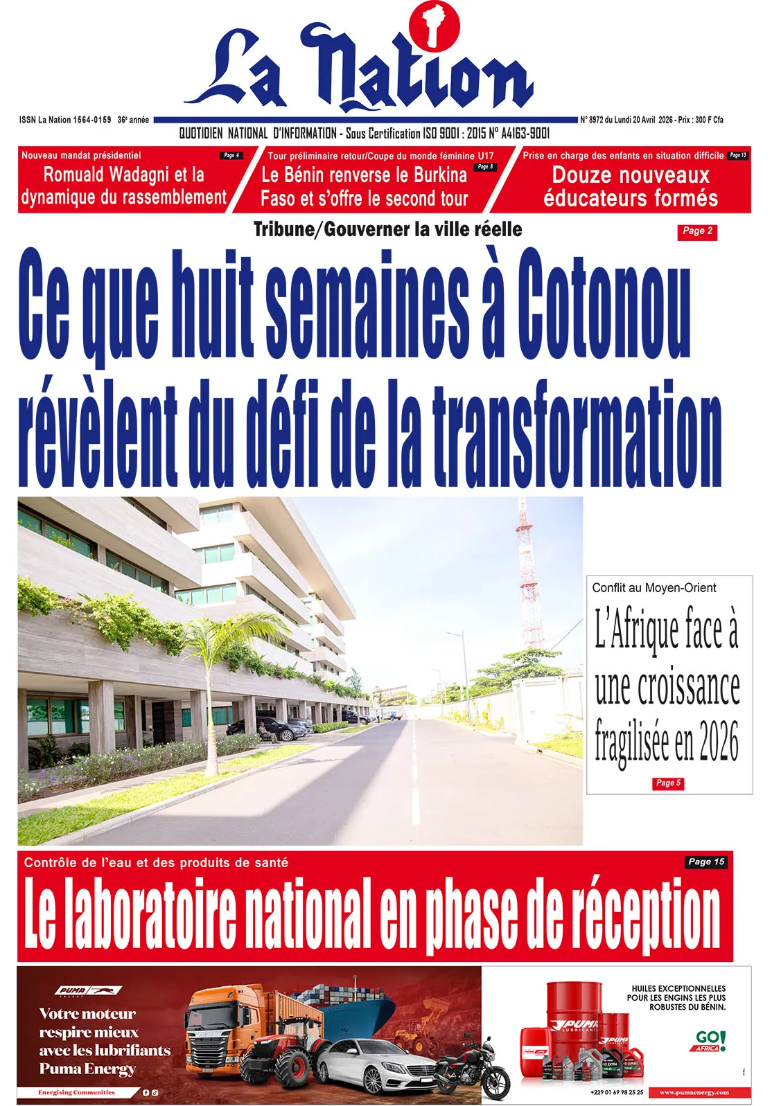 Quotidien '' LA NATION '' du 20 Avril 2026