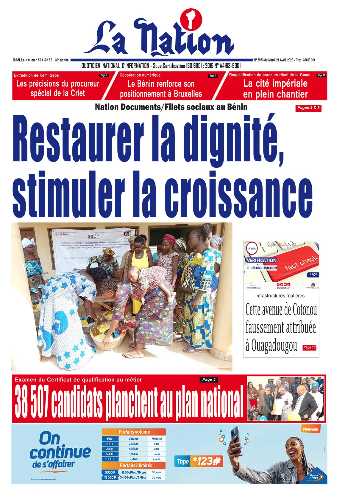Quotidien '' LA NATION '' du 21 Avril 2026