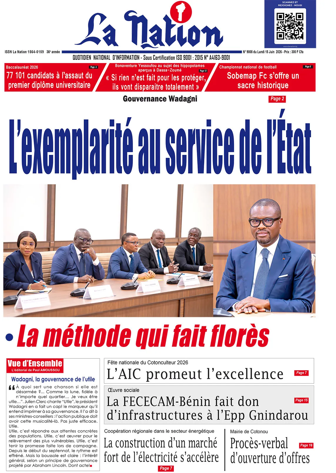 Quotidien '' LA NATION '' du 15 Juin 2026