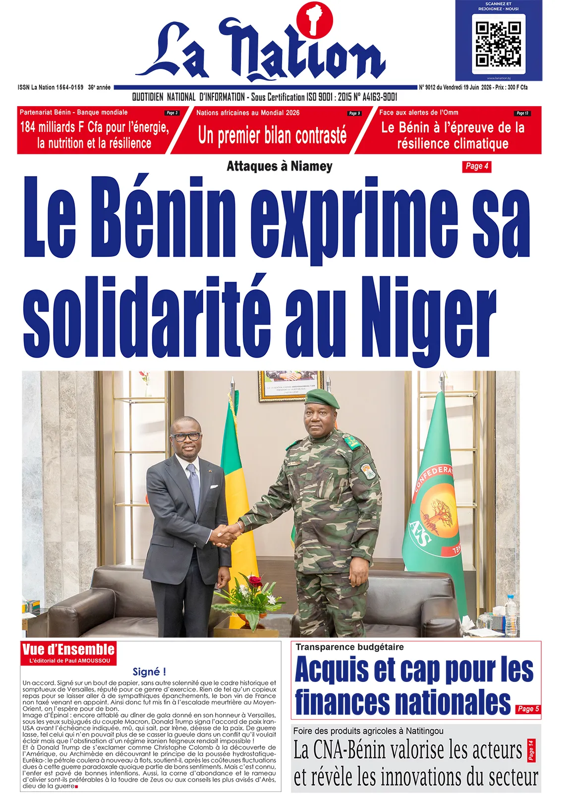 Quotidien '' LA NATION '' du 19 Juin 2026