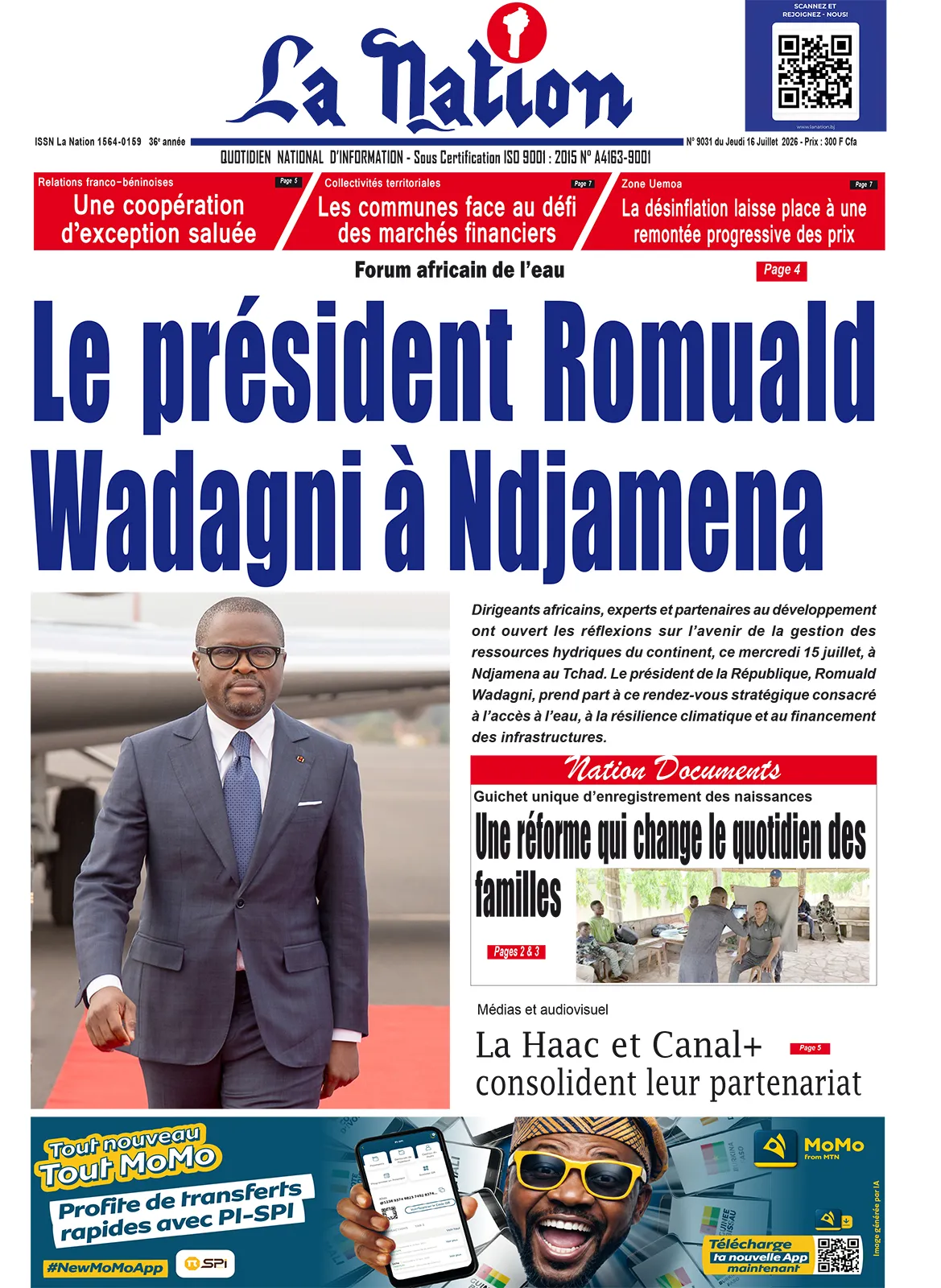Quotidien "La Nation" du 16 Juillet 2026
