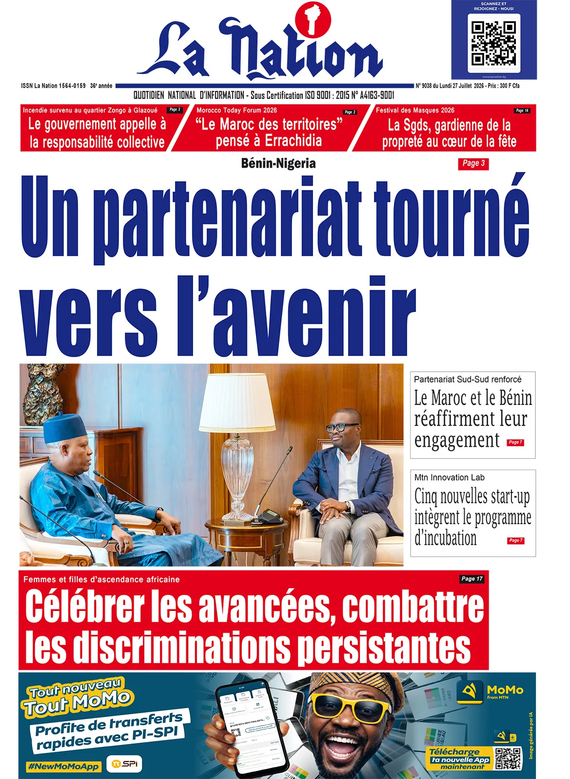 Quotidien "La Nation" du 27 Juillet 2026