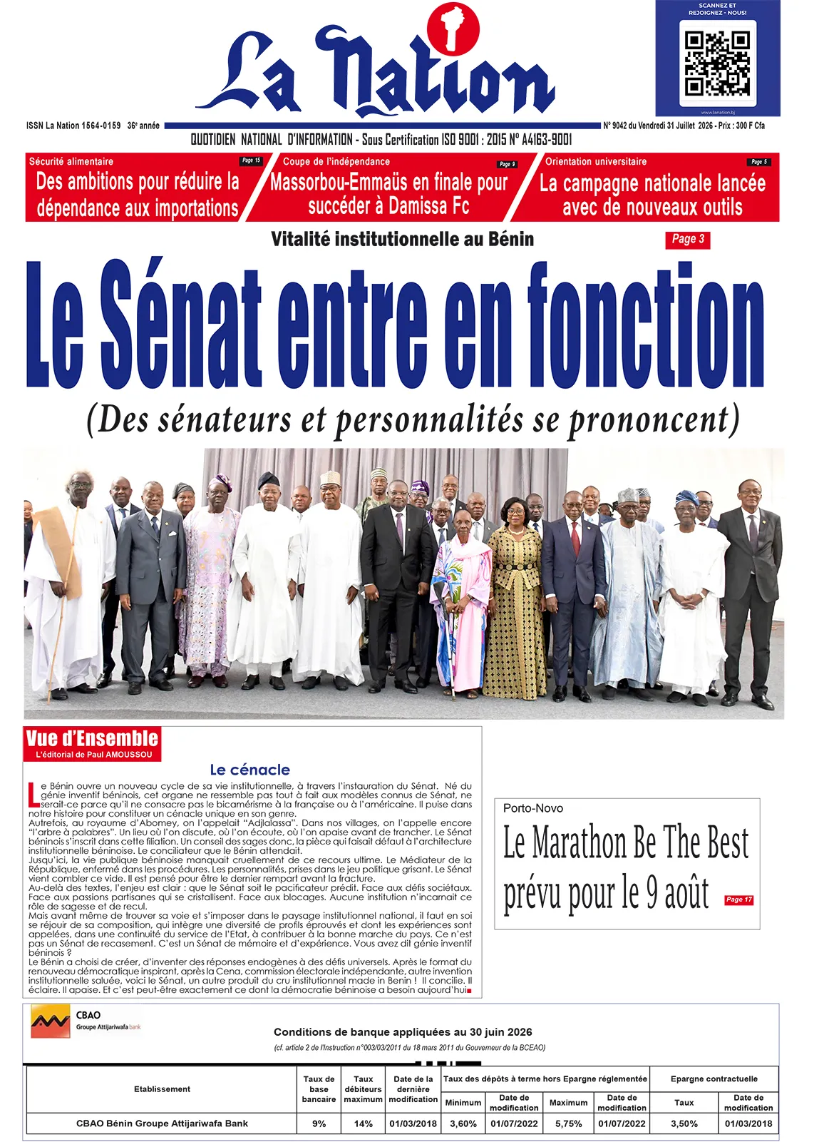 Quotidien "La Nation" du 31 Juillet 2026